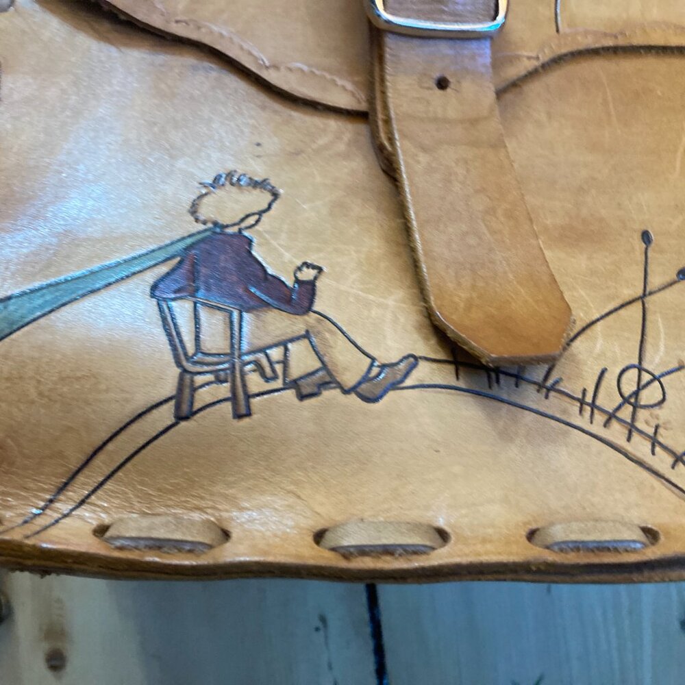 "The little prince" student tan  leather school bag handmade - Picture 4 of 16